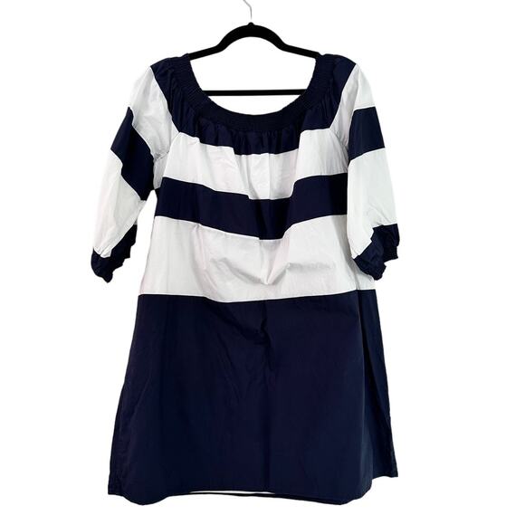 CROWN & IVY Striped Dress Loose Sz L Nautical Preppy Coastal 3/4 Sleeve Short - Picture 5 of 6